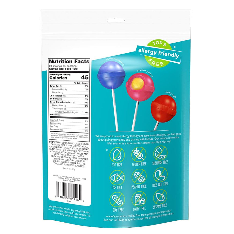 yumearth organic duo pops - allergy friendly, organic, vegan, gluten free, no artificial dyes, 20 count