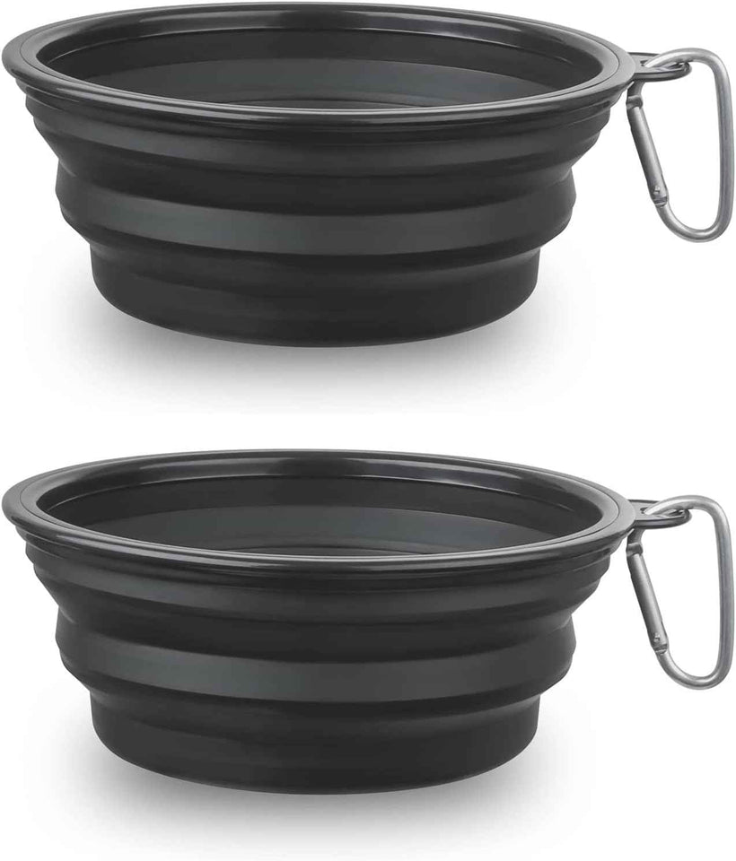 Dog Bowl Pet Collapsible Bowls, 2 Pack for Cats Dogs, Portable Pet Feeding Watering Dish for Walking Parking Traveling with 2 Carabiners (Small, Blue+Green)