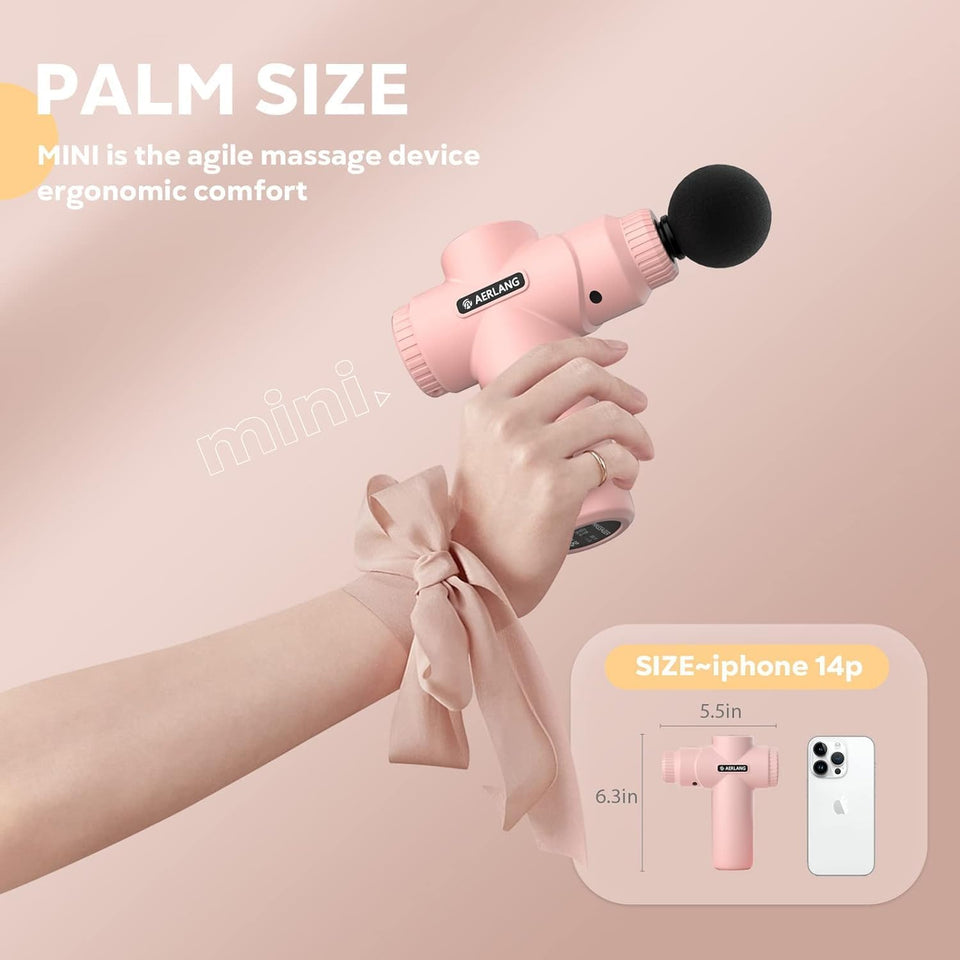 AERLANG Mini Massage Gun-Pink，Muscle Deep Tissue Massager Gun, Handheld Percussion Massager, Portable Quiet Massage Gun with Carry Case for Home Office Gym Motehr Day Gifts for Women Men Her