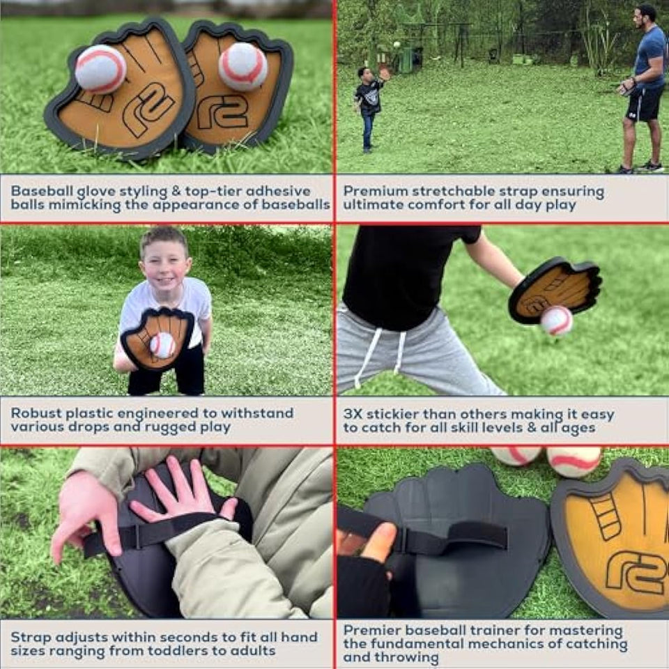 Toss and Catch Ball Game Set with Sticky Balls and Beginner Baseball Glove for Toddlers to Adults