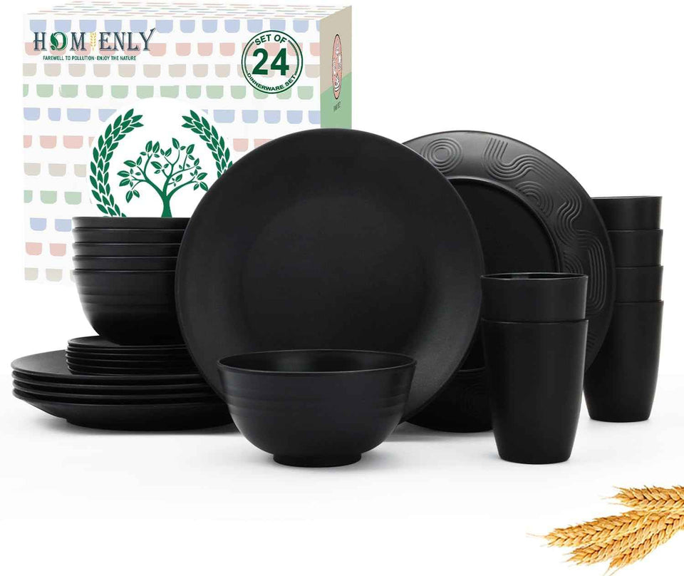 Homienly 40-Piece Premium Wheat Straw Dinnerware Sets, Service for 8, Unbreakable Plates and Bowls Set - Cups Sets, Dinner Plates, Bowls for Kitchen,Dishwasher and Microwave Safe Dishes Set - Multi
