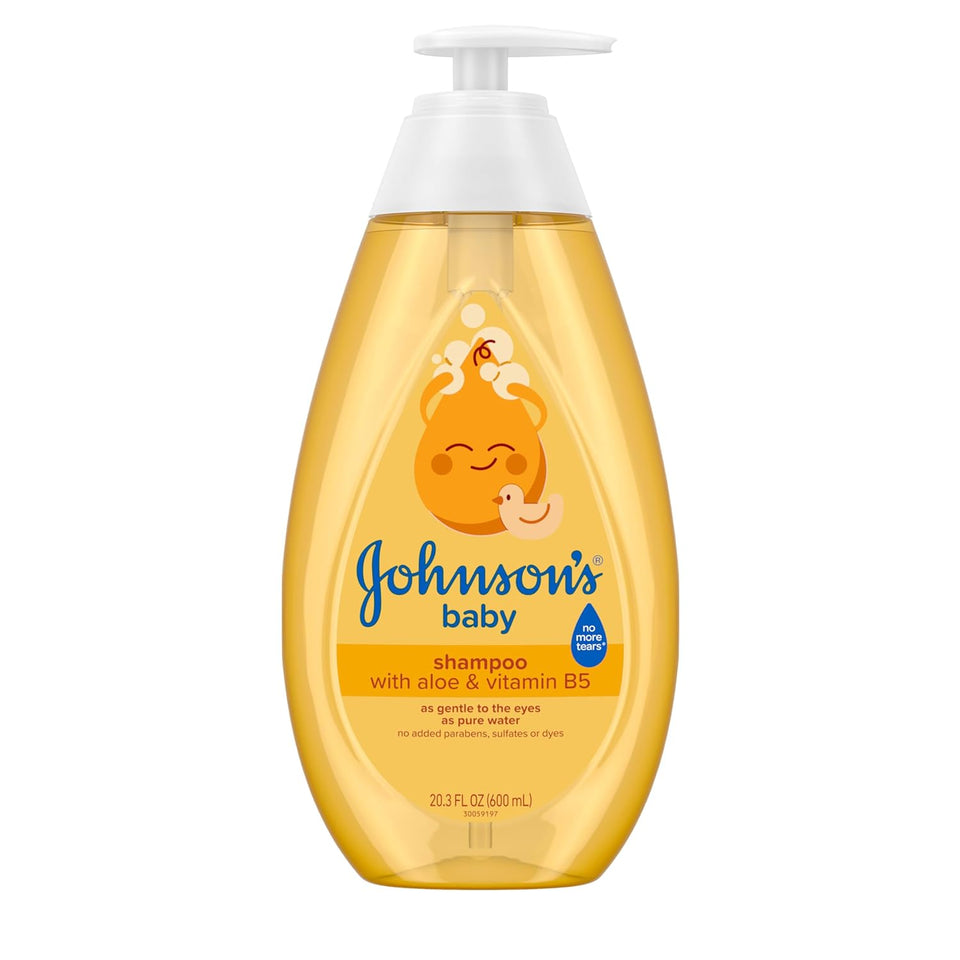 johnson's baby shampoo with aloe vera & vitamin b5, tear free, newborn essentials, 20.3 fl oz
