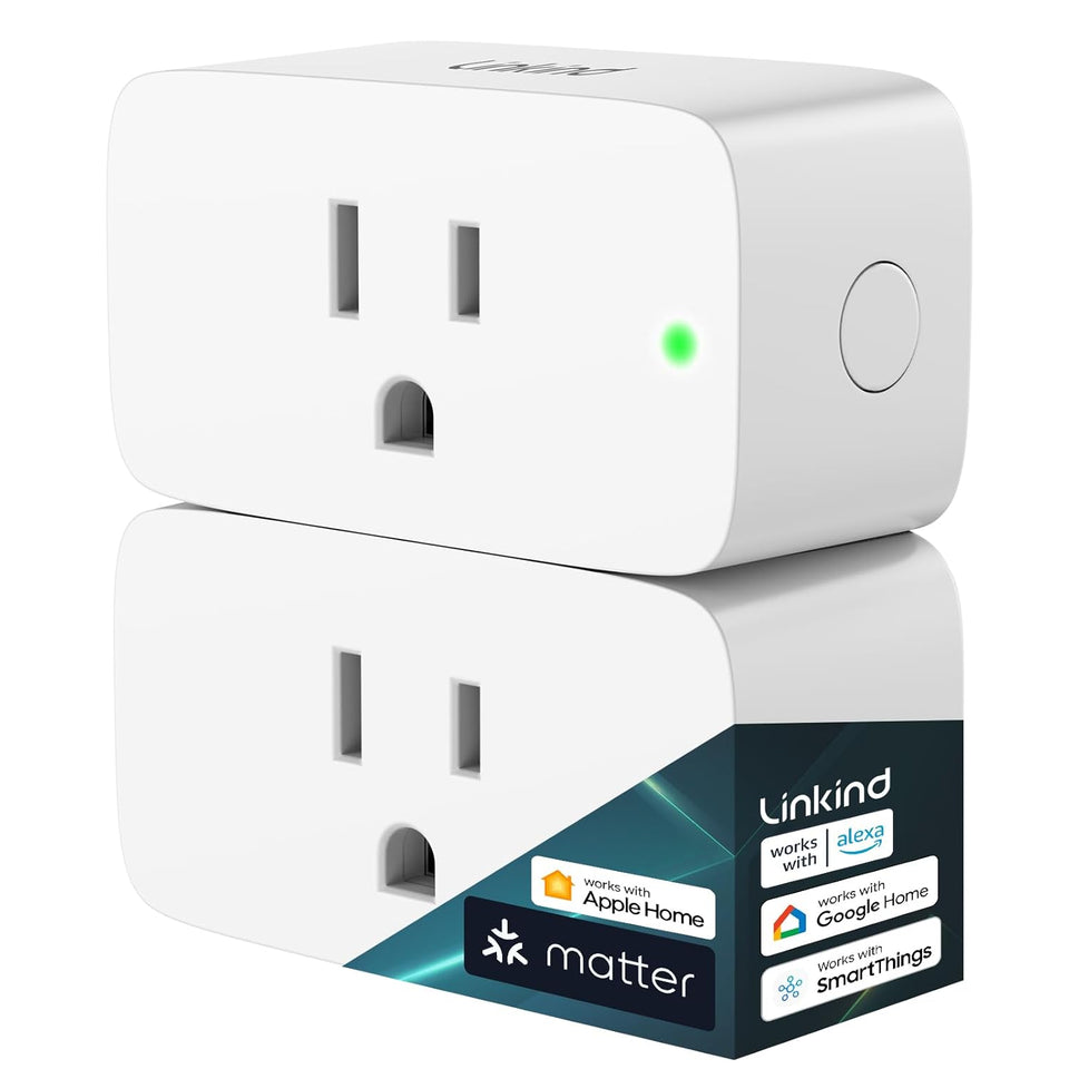 linkind matter smart plug, work with apple home, alexa, google, smartthings, 15a/1800w, app remote control & schedule