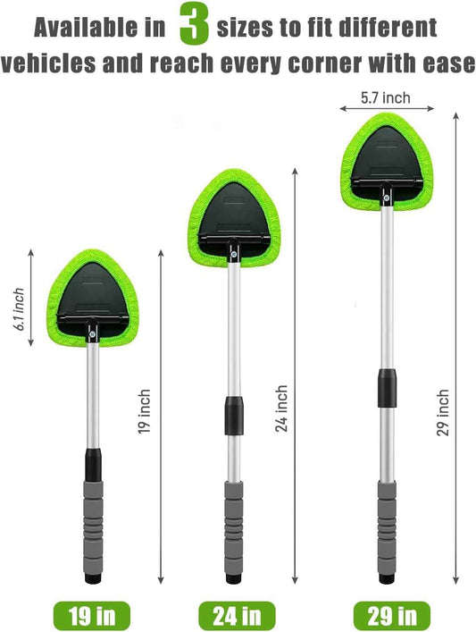 XINDELL Windshield Cleaner Tool – Car Interior Window Cleaning Kit with Extendable Handle & 4 Microfiber Pads, Auto Wiper Inside Windshield Brush for Car & Home Windows