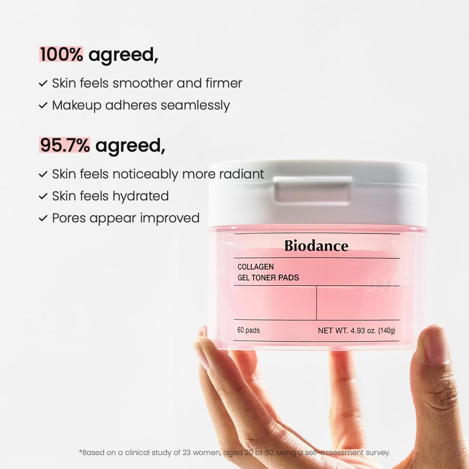 Biodance collagen gel toner pads for sensitive skin, pore minimizer with collagen water and low molecular collagen