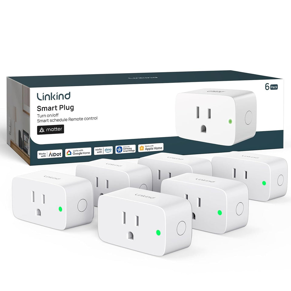 linkind matter smart plug, work with apple home, alexa, google, smartthings, 15a/1800w, app remote control & schedule
