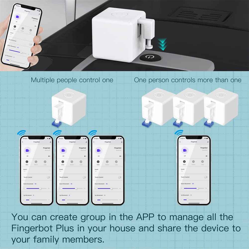 MoesGo 2nd Generation Smart Bluetooth Fingerbot Plus, Wireless Smart Light Switch Button Pusher Bot, Remote Control Smart Life Tuya App, Add Fingerbot Hub Make it Compatible Alexa and Google Home