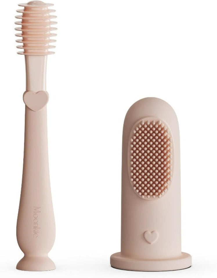 Moonkie Baby Finger Toothbrush Tongue Oral Cleaner Kit for 3 Months +, 3 Pcs, Blush/Pale Mauve/Blush Soft Touch Design