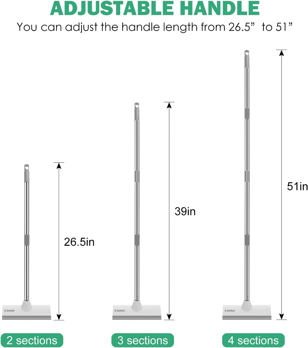 SetSail Floor Scrub Brush 51-Inch Adjustable Handle 2 in 1 Scrape Brush Stiff Bristle Floor Scrubber for Cleaning Shower Bathroom Garage Kitchen Wall Deck Tub Tile