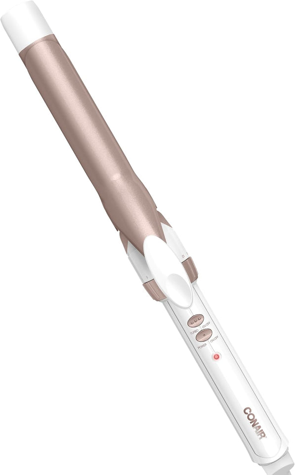 Conair Double Ceramic 1-Inch Curling Iron, 1-Inch Barrel Creates Classic Curls, Hair Curler for Use on Short, Medium, & Long Hair, White/Rose Gold