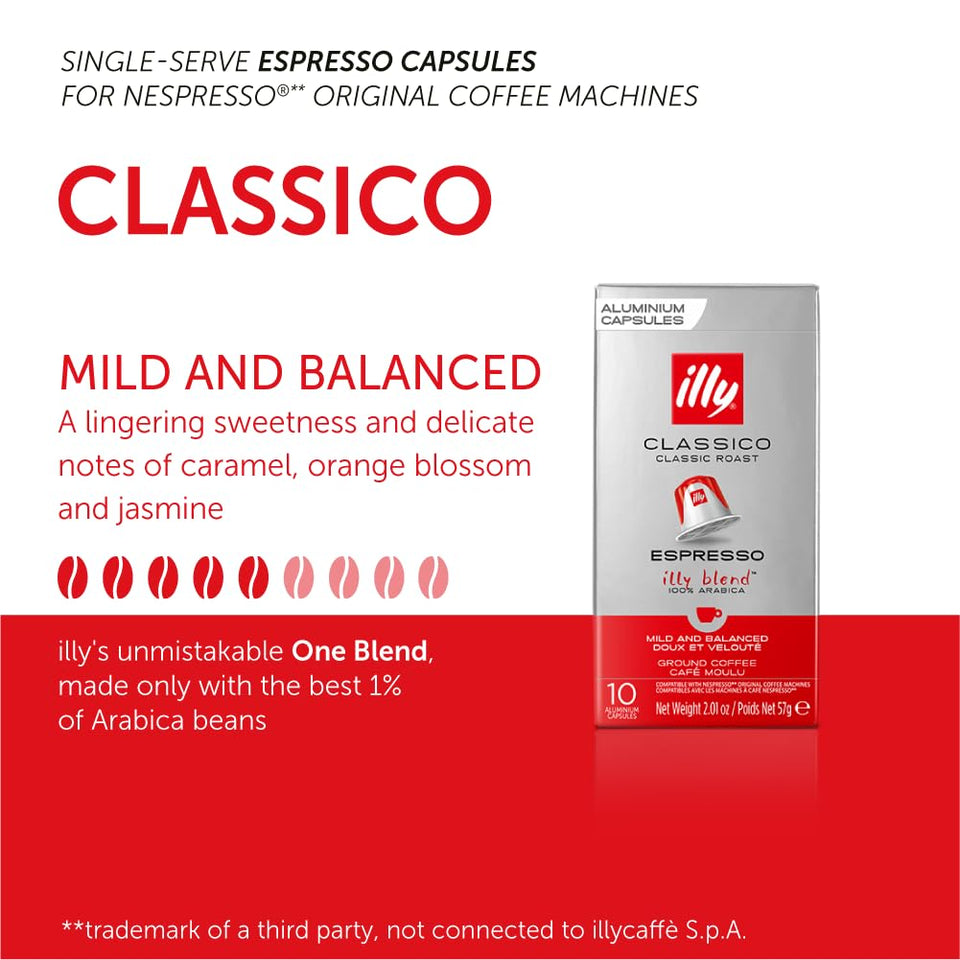 illy Espresso Classico Roast Single-Serve Coffee Capsules & Pods 10 Count Notes Of Caramel Orange Blossom & Jasmine