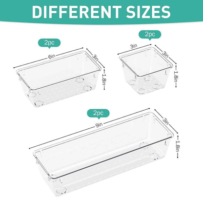 WOWBOX Clear Drawer Organizer Set, 6 Pack Acrylic Storage Trays with Premium Material and Stackable Design