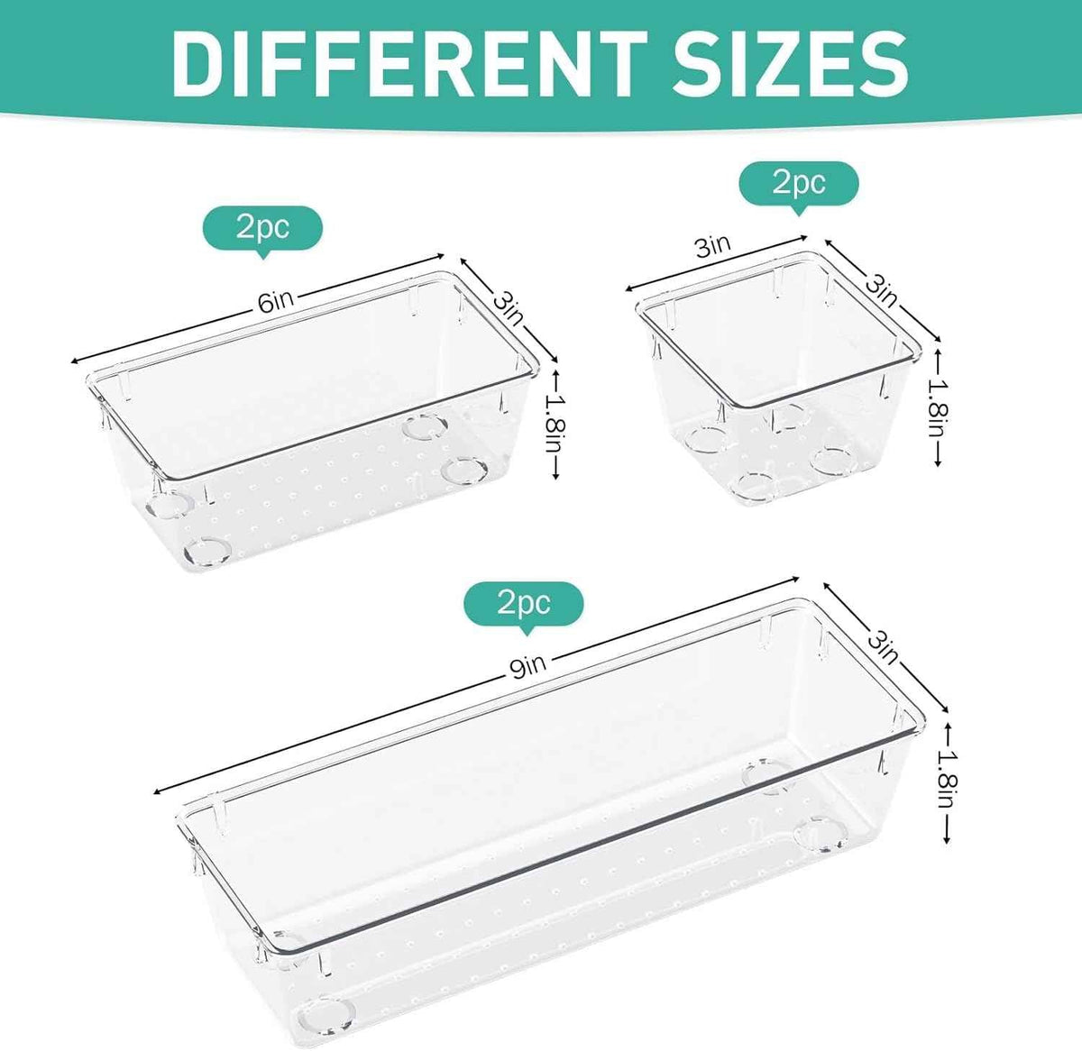 WOWBOX Clear Drawer Organizer Set, 6 Pack Acrylic Storage Trays with Premium Material and Stackable Design