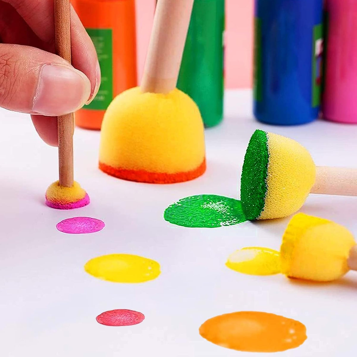 30 Pcs Round Sponges Brush Set, Round Sponge Brushes for Painting, Paint Sponges for Acrylic, Painting Tools for Kids Arts and Crafts (4 Sizes)