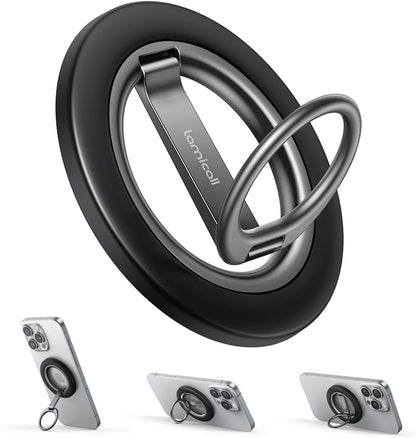 Lamicall for MagSafe Magnetic Phone Ring Stand - [Upgrade Dual-Hinge] 360° Rotation Finger Grip Holder, Super Magnet Phone Kickstand Ring, Mag Safe Grip Accessories for iPhone 17 Pro Max Air, Android