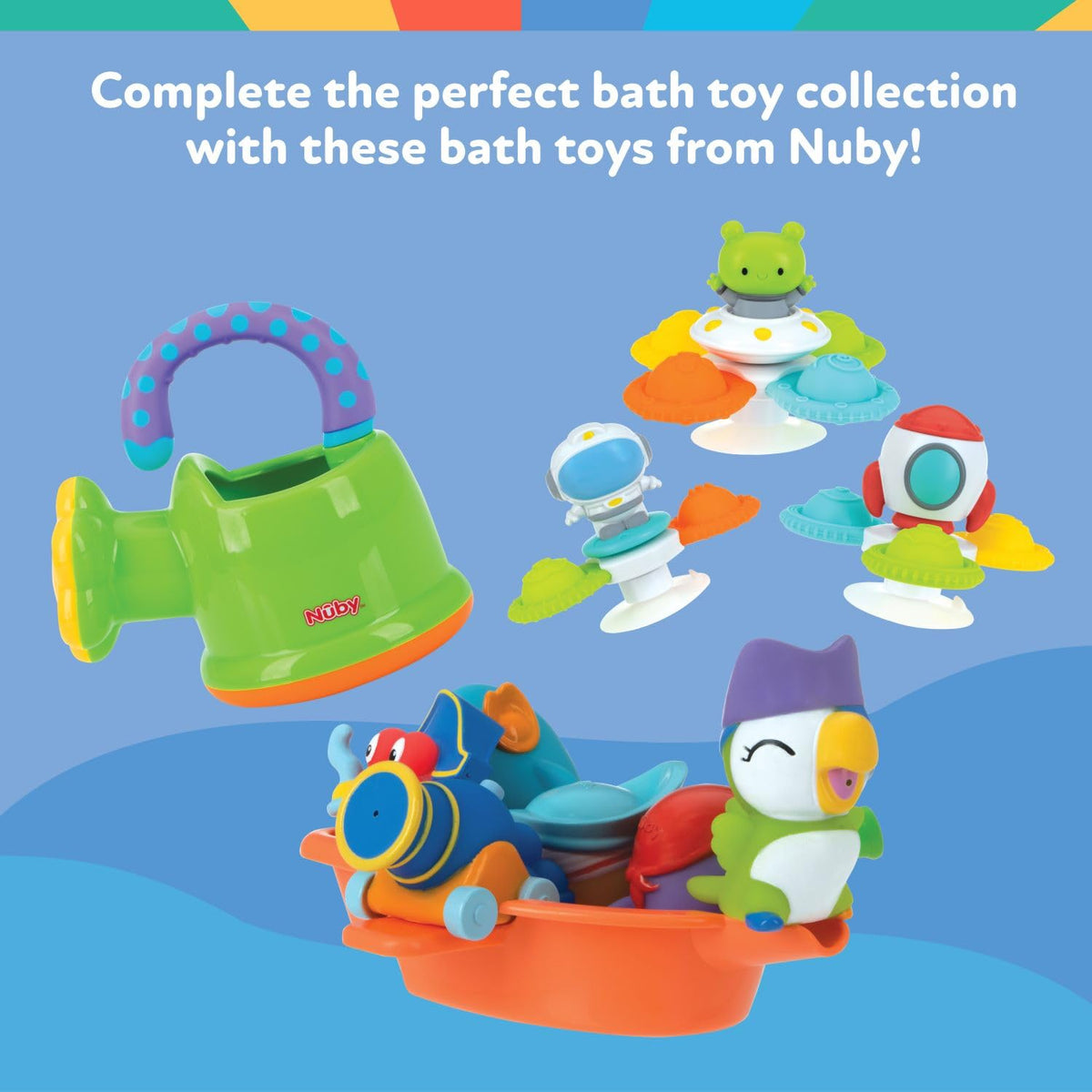 Nuby Floating Octopus with 3 Hoopla Rings - Baby & Toddler Bath Toy - No Hole Design Keeps Moisture Out - Fine Motor Skills - 18+ Months - Great Baby Pool Toys