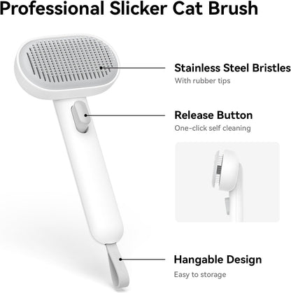aumuca Cat Brush with Release Button, Cat Brushes for Indoor Cats Shedding, Cat Brush for Long or Short Haired Cats, Cat Grooming Brush Cat Comb for Kitten Rabbit Massage Removes Loose Fur