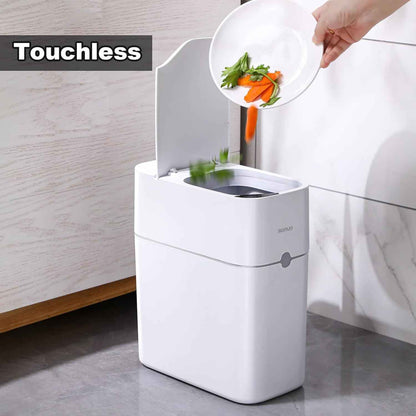 mopup automatic bagging 3.5 gallon slim smart plastic white trash can for bedroom office