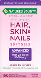Nature's Bounty Advanced Hair, Skin & Nails, Argan-Infused Vitamin Supplement with Biotin and Hyaluronic Acid, 150 Rapid Release Softgels, 50 Total Servings