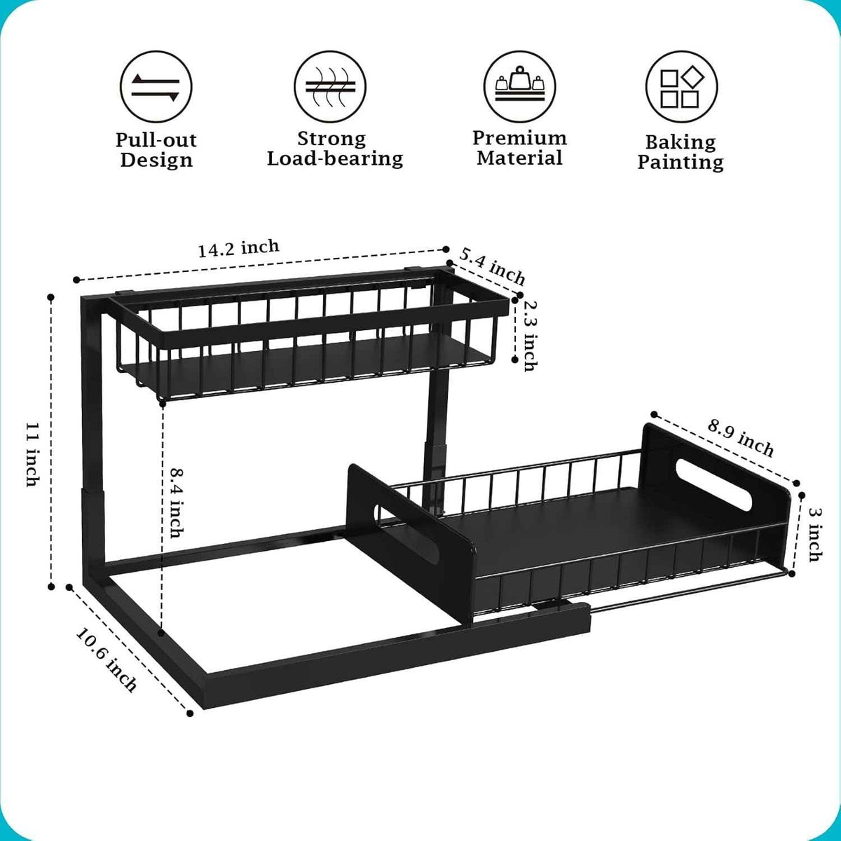 REALINN Under Sink Organizer, Pull Out Cabinet Storage 2 Tier Slide Out Sink Shelf, Kitchen Organizers and Storage, Black, 1 Pack