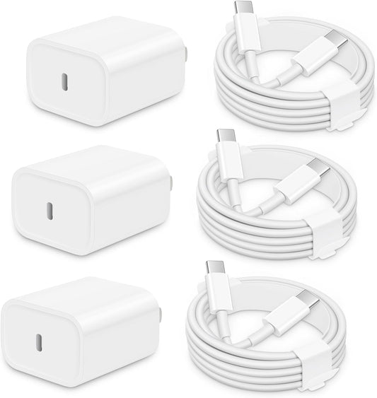3 Pack AISNI Fast Charger Block Compatible with iPhone 17 16 15 Charger Fast Charging USB C Charger Long Type C Chargers Cord 6 FT for iP17 Air/17 Pro Max/16/15 Pro Max Series and Type C Device-White