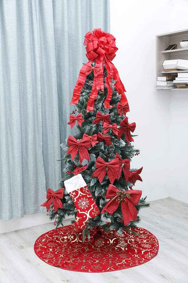 Flash World 48 Inch Large Christmas Tree Skirt Xmas Soft Cover Mat Decor Snowflake Collar Farmhouse Tree Skirt for Holiday Ornaments Party Home Indoor Decorations (Red, 48INCH)