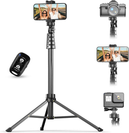 UBeesize 72" Phone Tripod & Selfie Stick, Camera Tripod Stand with Wireless Remote and Phone Holder,Compatible with iPhone Android, Perfect for Selfies/Video Recording/Live Streaming Black