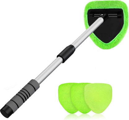 XINDELL Windshield Cleaner Tool – Car Interior Window Cleaning Kit with Extendable Handle & 4 Microfiber Pads, Auto Wiper Inside Windshield Brush for Car & Home Windows