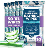 Body Wipes for Adults, No Rinse, 50pc XL, Ultra Thick Shower Travel Wipes for Personal Cleansing & Hygiene Essentials