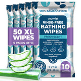 Body Wipes for Adults, No Rinse, 50pc XL, Ultra Thick Shower Travel Wipes for Personal Cleansing & Hygiene Essentials