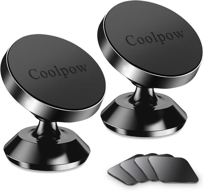 Coolpow【2 Packs 】Magnetic Phone Holder for car【Strong Magnet】phone holders for your car phone holder Mount for Car【4 Metal Plate】Universal Dash cell phone car mount for iphone Samsung car accessories