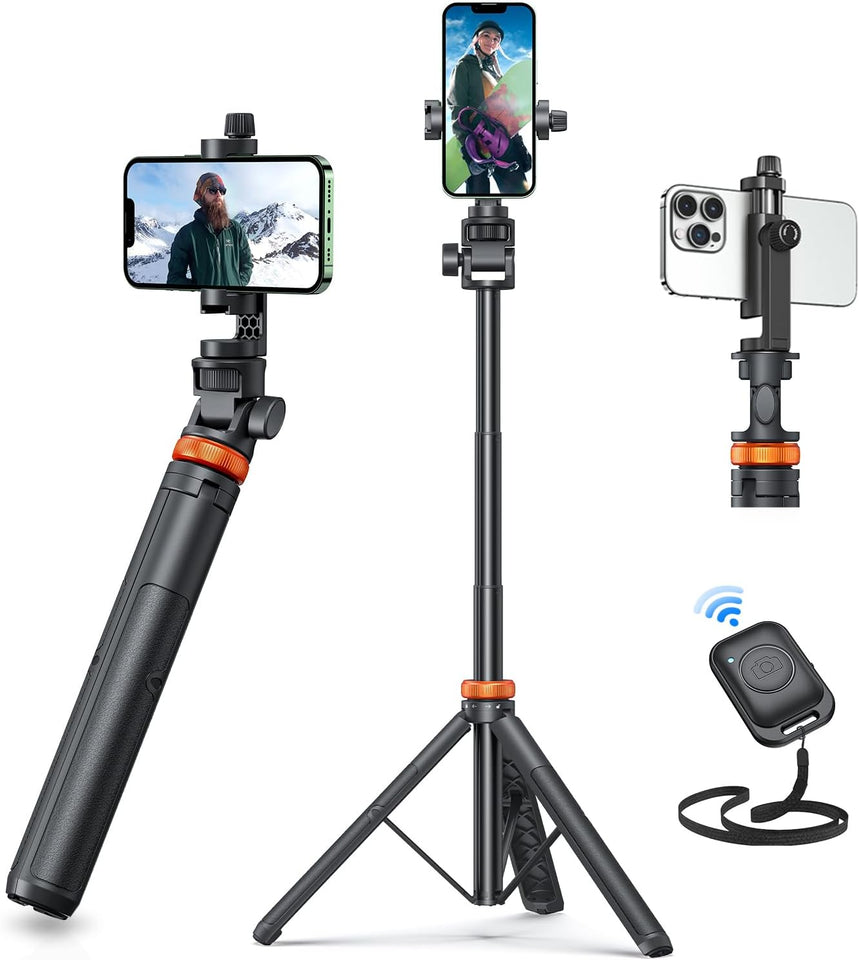 EUCOS 62" Phone Tripod, Tripod for iPhone & Selfie Stick with Remote, Extendable Cell Phone Stand & Ultimate Phone Holder, Solidest Phone Stand Compatible with iPhone/Android