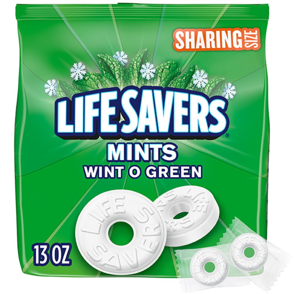 life-savers wint-o-green flavor breath mints hard candy, 13 oz bag, sharing size