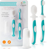 cherish baby care baby toothbrush & toddler toothbrush set (0-2 years) - teal - bpa-free & safety-tested