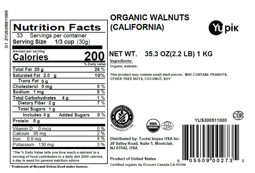 yupik organic raw california walnuts halves kosher gluten-free non-gmo vegan unsalted unroasted