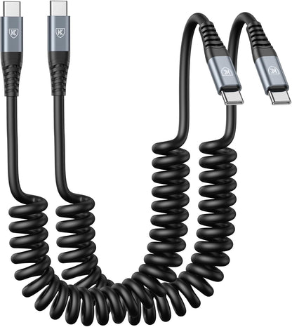 USB C to C Cable 3ft 2Pack Coiled USB C Charger Cable for Car Type C Fast Charging Cable for iPhone 17/16/15/Plus/Pro/Pro Max/Samsung Galaxy S23