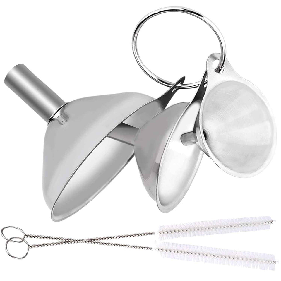 Metal Stainless Steel Funnel, Large Medium Small Funnel Set of 3, Food Grade Mini Funnels for Kitchen Use Filling Bottles Flask Cooking, 2 Brushes YLYL