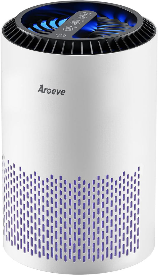AROEVE Air Purifiers for Bedroom Home, Air Purifier For Smoke Pollen Dander Hair Smell Air Cleaner with Sleep Mode Speed Control For Bedroom Office, MK01- White(Available for California)