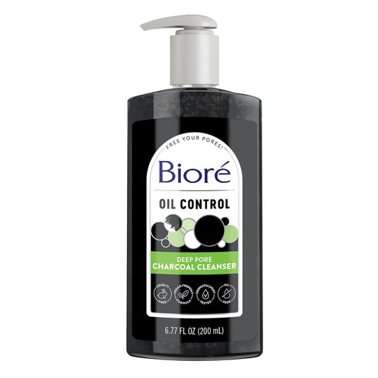 Biore Deep Pore Charcoal Face Wash, Daily Facial Cleanser for Dirt & Makeup Removal, for Oily Skin, 6.77 Oz