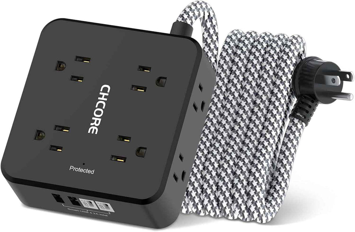 Surge Protector Power Strip - CHCORE 5Ft Braided Extension Cord with 8 Outlets with 4 USB (2 USB C) Charging Ports, Flat Plug Multi Plug Outlet Extender Charging Station for Home Office, ETL, White