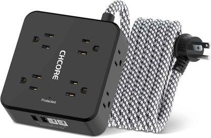 Surge Protector Power Strip - CHCORE 5Ft Braided Extension Cord with 8 Outlets with 4 USB (2 USB C) Charging Ports, Flat Plug Multi Plug Outlet Extender Charging Station for Home Office, ETL, White