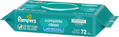 Pampers Baby Wipes, Complete Clean Baby Fresh Scented Wipe, Gently Cleans Head to Toe, 72 Total (1 Flip-Top Packs)