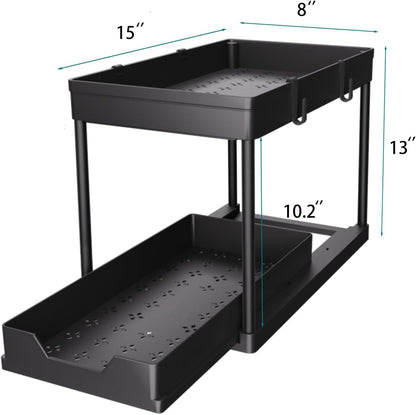 DEKAVA Under Sink Organizer 2 Pack, Bathroom Cabinet Organizer, 2 Tier Sliding Cabinet Basket Organizer Drawer, Multi-Purpose Bath Collection Baskets for Bathroom (Black)
