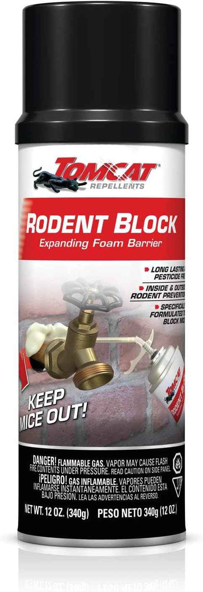 Tomcat Rodent Block Expanding Foam Barrier, Fills Gaps to Keep Mice From Entering the Home, 12 oz.