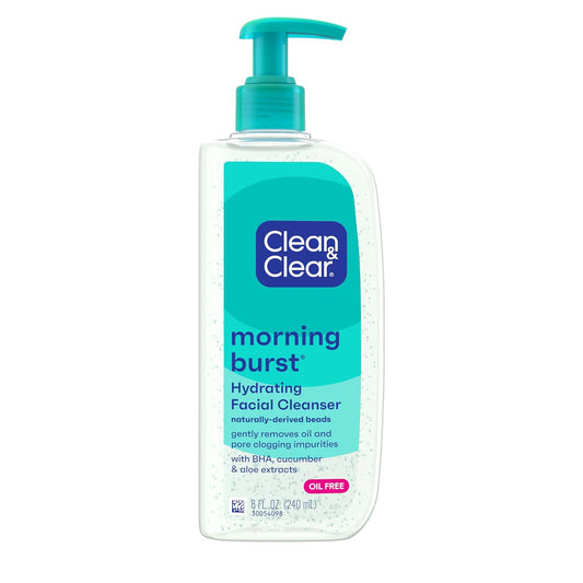 Clean & Clear Morning Burst Hydrating Facial Cleanser with BHA, Cucumber & Aloe Extracts, Refreshing Face Wash for Soft, Smooth & Clear Skin, 8 fl. oz