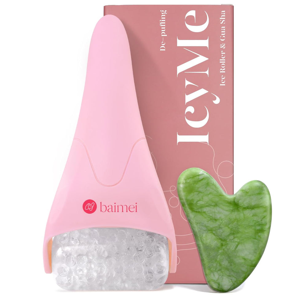baimei icyme ice roller face gua sha tool set pink reduces puffiness migraines skin care