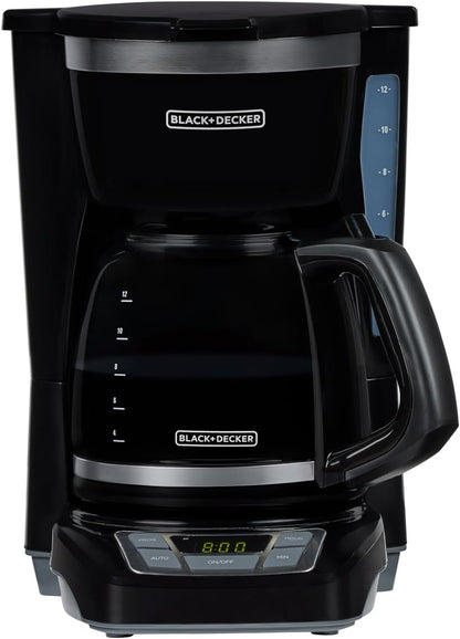 BLACK+DECKER 12-Cup Digital Coffee Maker, Programmable, Washable Basket Filter, Sneak-A-Cup, Auto Brew, Water Window, Keep Hot Plate, Black