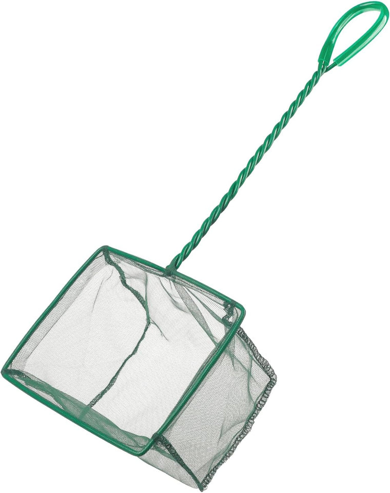 Pawfly green braided metal handle square aquarium net for fish tanks and small koi ponds