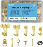 152Pcs Picture Hanging Kit, Picture Hangers 10lb, 20lb, 30lb, 50lb, 100lb Hooks with Nails, Heavy Duty Photo Frame for Pictures, Painting ,Mirror, Wall Art Mounting on Drywall, Wooden Wall
