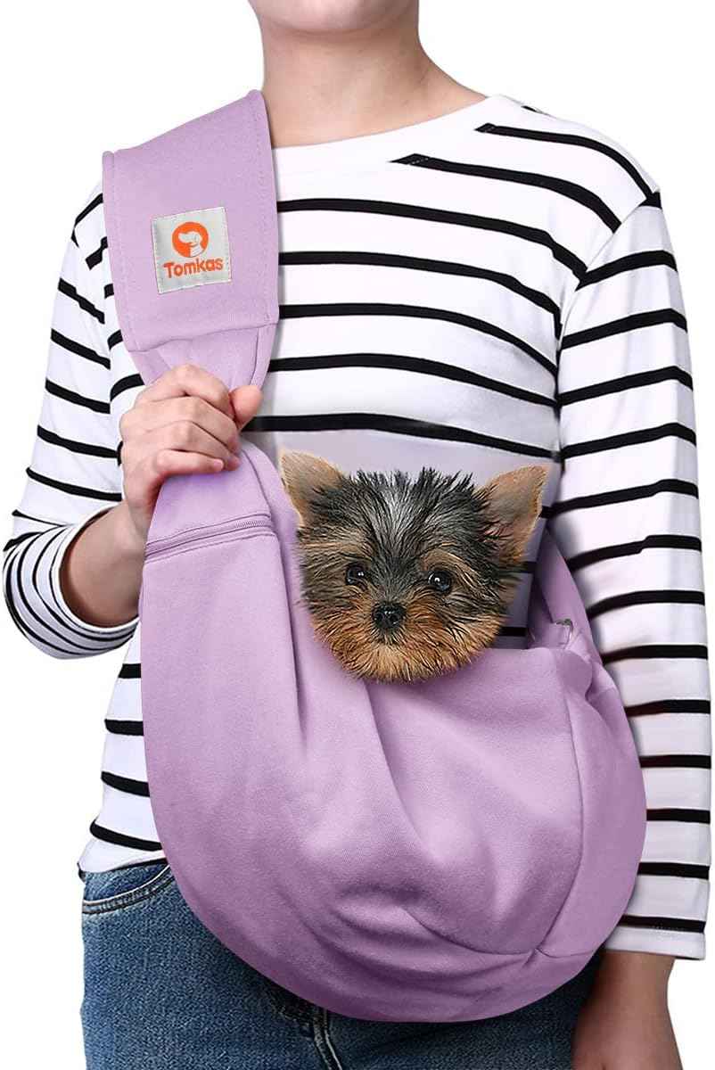 Tomkas Small Dog Sling Carrier - Classic Pocket & Classic Strap - for 3-10 lbs Pets(Black)